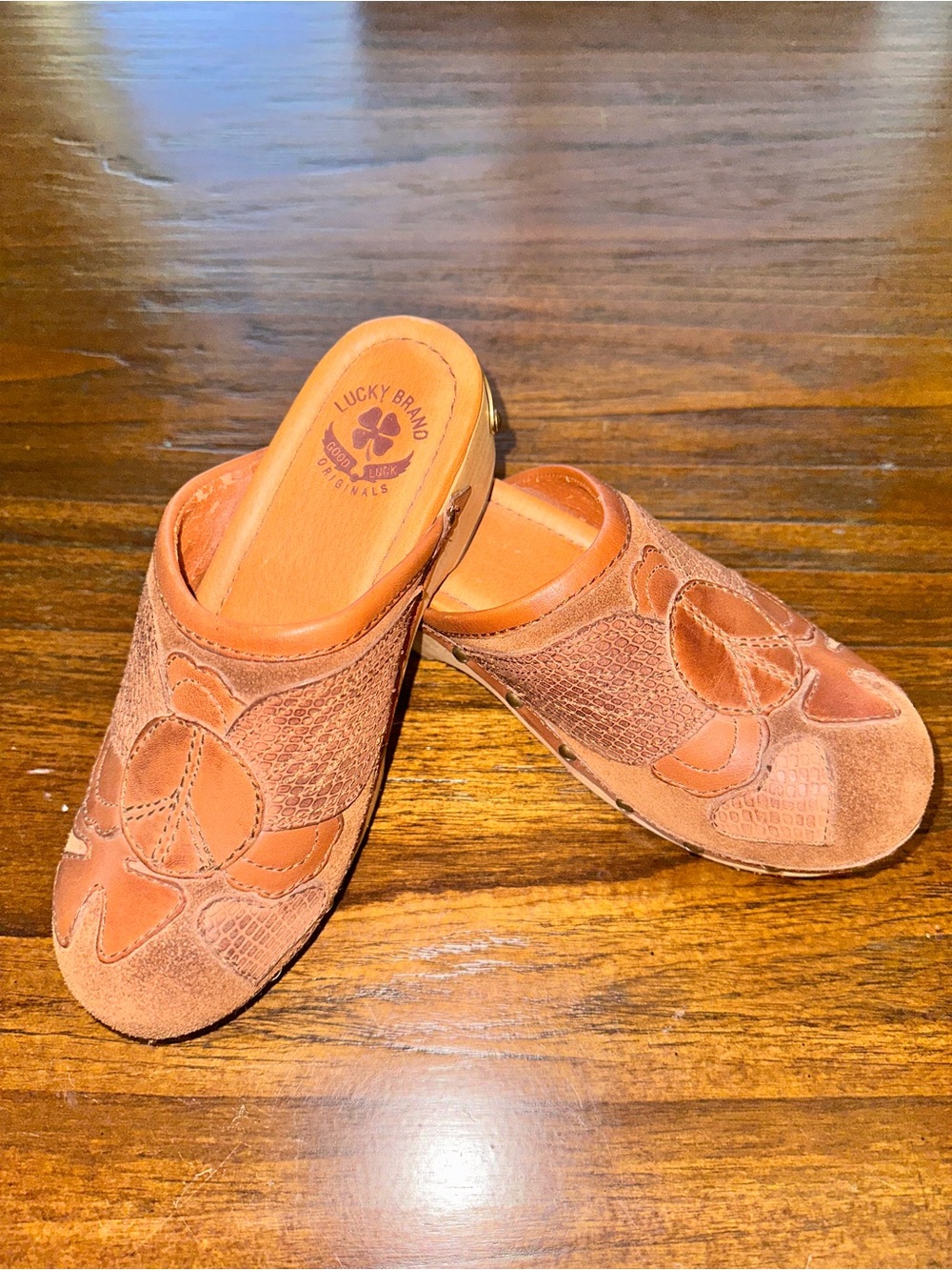 Lucky Brand Peace Sign Patchwork Clogs Y2K